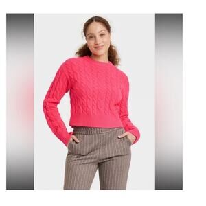 Shoedazzle Kardashian/Just Fab Cropped Cable Knit Pink Crewneck Sweater XS